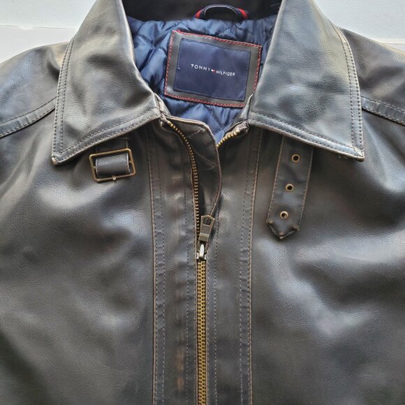 Tommy Hilfiger Men's Faux Leather Bomber Style Jacket - Medium - Dark Brown NWTS - Picture 6 of 9